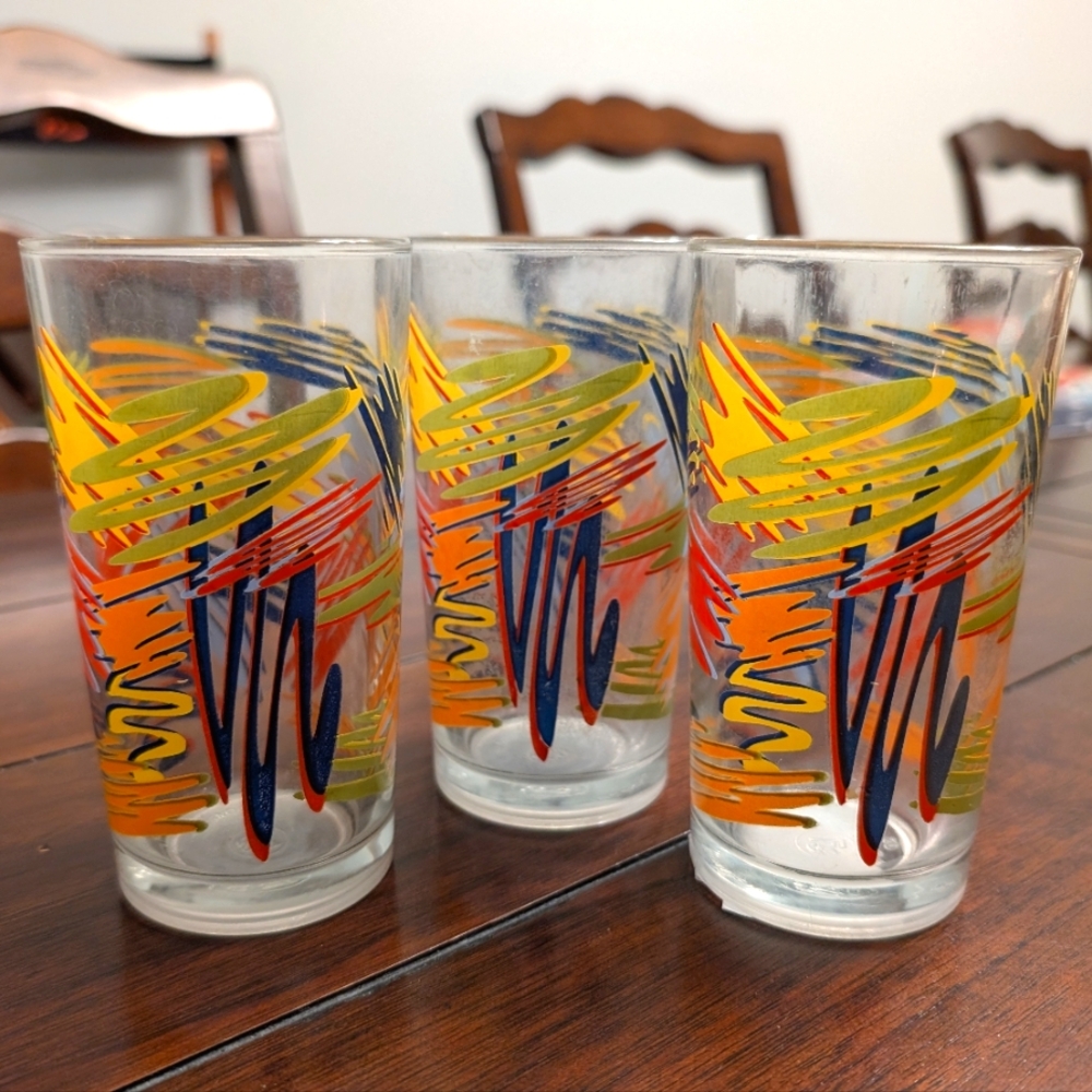 Vintage FG Indonesia 3pc Color Splash Drinking Glasses